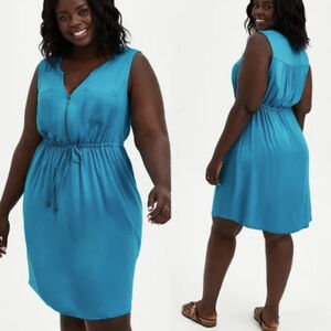 Torrid Teal Challis Zip Front Shirtdress Size 1X